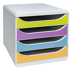 Exacompta Big Box Pop N’Co sortiert, 4 offene Schubladen A4/A4+, leise, Sicherheitsstopp, stapelbar, Blauer Engel