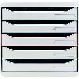 Exacompta Big Box Schubladenbox, für A4/A4+, aus recyceltem Kunststoff, geschlossene Schubladen, stapelbar, leiser Auszug, 5 Schubladen, farbsortiert