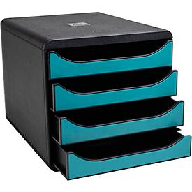 Exacompta Big Box Skandi Pazifikblau, 4 offene Schubladen A4/A4+, leise, Sicherheitsstopp, stapelbar, Blauer Engel