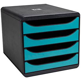 Exacompta Big Box Skandi Pazifikblau, 4 offene Schubladen A4/A4+, leise, Sicherheitsstopp, stapelbar, Blauer Engel