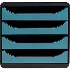 Exacompta Big Box Skandi Pazifikblau, 4 offene Schubladen A4/A4+, leise, Sicherheitsstopp, stapelbar, Blauer Engel