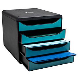 Exacompta Big Box Skandi Pazifikblau, 4 offene Schubladen A4/A4+, leise, Sicherheitsstopp, stapelbar, Blauer Engel