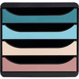 Exacompta Big Box Skandi sortiert, 4 offene Schubladen A4/A4+, leise mit Sicherheitsstopp, stapelbar, Blauer Engel