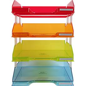 Exacompta Briefablagen Set Combo Linicolor, 4-tlg A4+, bis 500 Blatt je Ablage, Etikettenhalter, stapelbar, 25 Jahre