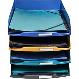 Exacompta Briefablagen Set Combo Neo Deco, 4-tlg A4+, bis 500 Blatt je Ablage, Etikettenhalter, stapelbar, 25 Jahre