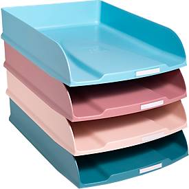 Exacompta Briefablagen Set Combo Skandi, 4-tlg A4+, bis 500 Blatt je Ablage, Etikettenhalter, stapelbar, Blauer Engel