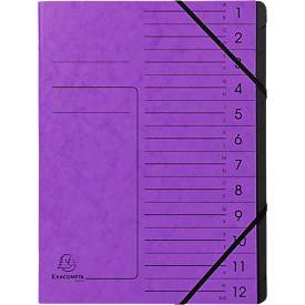 Exacompta Dokumentenmappe, DIN A4, Gummizugverschluss, Karton, 12 Fächer, lila