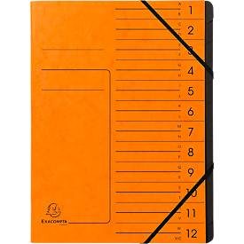 Exacompta Dokumentenmappe, DIN A4, Gummizugverschluss, Karton, 12 Fächer, orange