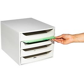 Exacompta ECOBOX Schubladenbox 4 Schübe Grau, A4/A4+, offene Front, leise, Sicherheitsstopp