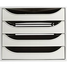 Exacompta ECOBOX Schubladenbox 4 Schübe Grau, A4/A4+, offene Front, leise, Sicherheitsstopp