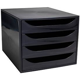 Exacompta ECOBOX Schubladenbox 4 Schübe Himbeerfarben, A4/A4+, offene Front, leise, Sicherheitsstopp