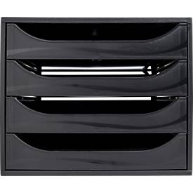 Exacompta ECOBOX Schubladenbox 4 Schübe Himbeerfarben, A4/A4+, offene Front, leise, Sicherheitsstopp