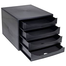 Exacompta ECOBOX Schubladenbox 4 Schübe Himbeerfarben, A4/A4+, offene Front, leise, Sicherheitsstopp