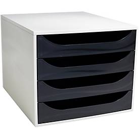 Exacompta ECOBOX Schubladenbox 4 Schübe Himbeerfarben, A4/A4+, offene Front, leise, Sicherheitsstopp