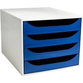 Exacompta ECOBOX Schubladenbox 4 Schübe Nachtblau, A4/A4+, offene Front, leise, Sicherheitsstopp