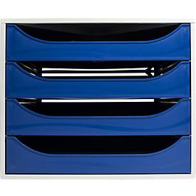 Exacompta ECOBOX Schubladenbox 4 Schübe Nachtblau, A4/A4+, offene Front, leise, Sicherheitsstopp