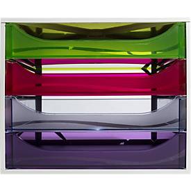 Exacompta ECOBOX Schubladenbox 4 Schübe Regenbogen, A4/A4+, offene Front, leise, Sicherheitsstopp