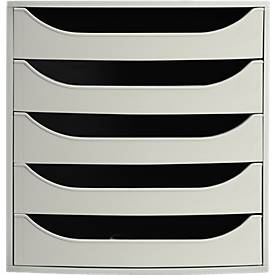 Exacompta ECOBOX Schubladenbox Grau, 5 offene Schubladen für A4/A4+, leiser Auszug mit Sicherheitsstopp, kompakt