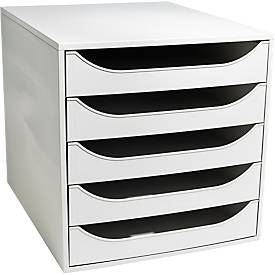 Exacompta ECOBOX Schubladenbox Grau, 5 offene Schubladen für A4/A4+, leiser Auszug mit Sicherheitsstopp, kompakt