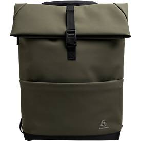Exacompta Exactive® Young Laptoprucksack, 15,6″, 2 Fächer, wasserabweisendes PU, gepolstert, mit Trolley-Schlaufe & Flaschentasche, RPET, khaki