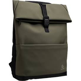 Exacompta Exactive® Young Laptoprucksack, 15,6″, 2 Fächer, wasserabweisendes PU, gepolstert, mit Trolley-Schlaufe & Flaschentasche, RPET, khaki