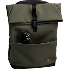 Exacompta Exactive® Young Laptoprucksack, 15,6″, 2 Fächer, wasserabweisendes PU, gepolstert, mit Trolley-Schlaufe & Flaschentasche, RPET, khaki