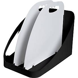 Exacompta Flex Box Office Schwarz/Grau, mobile Aufbewahrungsbox 3 Fächer für Laptop/Ordner, Griff, Blauer Engel, 25 Jahre