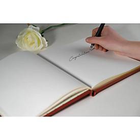 Exacompta Gästebuch Alpillez Rot, Echtleder 26x22 cm, 70 Blatt blanko, Vergé 110 g/m², Goldschnitt, Geschenkbox