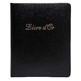 Exacompta Gästebuch Alpillez Schwarz, Echtleder 26x22 cm, 70 Blatt blanko, Vergé 110 g/m², Goldschnitt, Geschenkbox