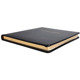 Exacompta Gästebuch Alpillez Schwarz, Echtleder 26x22 cm, 70 Blatt blanko, Vergé 110 g/m², Goldschnitt, Geschenkbox