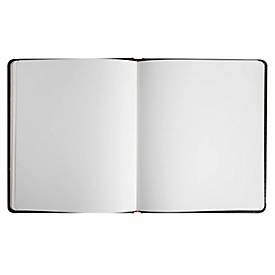 Exacompta Gästebuch Alpillez Schwarz, Echtleder 26x22 cm, 70 Blatt blanko, Vergé 110 g/m², Goldschnitt, Geschenkbox