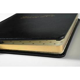 Exacompta Gästebuch Alpillez Schwarz, Echtleder 26x22 cm, 70 Blatt blanko, Vergé 110 g/m², Goldschnitt, Geschenkbox