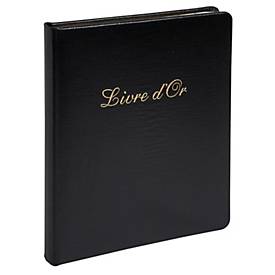Exacompta Gästebuch Alpillez Schwarz, Echtleder 26x22 cm, 70 Blatt blanko, Vergé 110 g/m², Goldschnitt, Geschenkbox