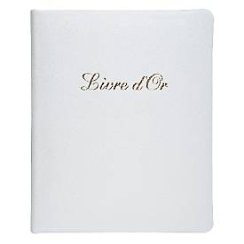 Exacompta Gästebuch Alpillez Weiß, Echtleder 26x22 cm, 70 Blatt blanko, Vergé 110 g/m², Goldschnitt, Geschenkbox