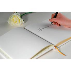 Exacompta Gästebuch Alpillez Weiß, Echtleder 26x22 cm, 70 Blatt blanko, Vergé 110 g/m², Goldschnitt, Geschenkbox