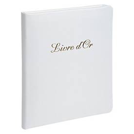 Exacompta Gästebuch Alpillez Weiß, Echtleder 26x22 cm, 70 Blatt blanko, Vergé 110 g/m², Goldschnitt, Geschenkbox
