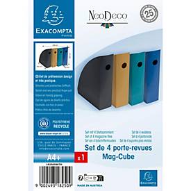 Exacompta Mag-Cube Stehsammler 4er-Set A4+ Neo Deco sortiert, hohe Ablagekapazität, Griffloch, 25 Jahre Garantie