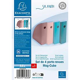 Exacompta Mag-Cube Stehsammler 4er-Set A4+ Skandi sortiert, hohe Ablagekapazität, Griffloch, 25 Jahre Garantie