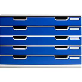 Exacompta MODULO A3 Schubladenbox 5 Laden Blau, für A4–A3+, staubgeschützt, leise mit Sicherheitsstopp, stapelbar