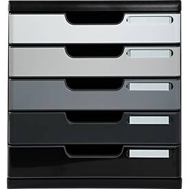 Exacompta MODULO A4 Grauschattierungen, 5 Schubladen geschlossen A4/A4+, staubgeschützt, leise, Sicherheitsstopp