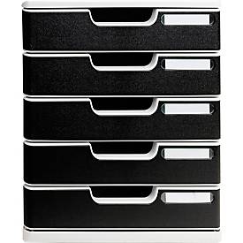 Exacompta MODULO A4 Office Schwarz, Schubladenbox 5 Schubladen geschlossen A4/A4+, leise, Sicherheitsstopp, stapelbar