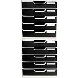 Exacompta MODULO A4 Office Schwarz, Schubladenbox 5 Schubladen geschlossen A4/A4+, leise, Sicherheitsstopp, stapelbar