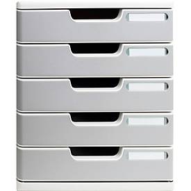 Exacompta MODULO A4 Office Steingrau, Schubladenbox 5 Schubladen geschlossen A4/A4+, leise, Sicherheitsstopp