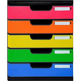 Exacompta MODULO A4 Regenbogen, 5 Schubladen geschlossen A4/A4+, staubgeschützt, leise, Sicherheitsstopp, stapelbar