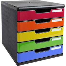 Exacompta MODULO A4 Regenbogen, 5 Schubladen geschlossen A4/A4+, staubgeschützt, leise, Sicherheitsstopp, stapelbar