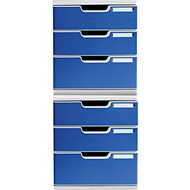 Exacompta MODULO A4 Schubladenbox Blau, 3 Schubladen geschlossen A4/A4+, staubgeschützt, leise, Sicherheitsstopp Fragen Erklären