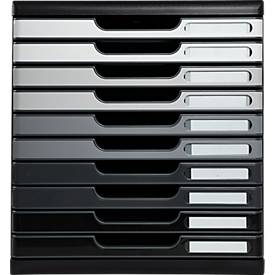 Exacompta MODULO A4 Schubladenbox Grauschattierungen, 10 Schubladen geschlossen A4/A4+, leise, Sicherheitsstopp, stapelbar