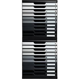 Exacompta MODULO A4 Schubladenbox Grauschattierungen, 10 Schubladen geschlossen A4/A4+, leise, Sicherheitsstopp, stapelbar
