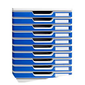 Exacompta MODULO A4 Schubladenbox Office Blau, 10 Schubladen geschlossen A4/A4+, leise, Sicherheitsstopp, stapelbar