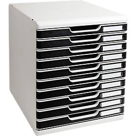 Exacompta MODULO A4 Schubladenbox Office Schwarz, 10 Schubladen geschlossen A4/A4+, leise, Sicherheitsstopp, stapelbar